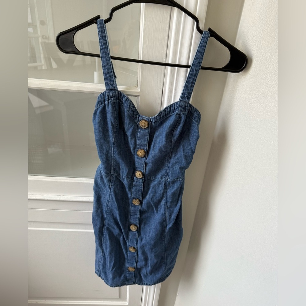 Abercrombie & Fitch Blue Denim Button-Front Mini Dress